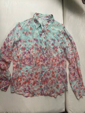 Gerard Darel Paris 100% Silk Watercolor Floral Blouse - EU 36